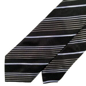 Giorgio Armani 100% Silk Tie 3.75x59 Striped Black Gray Blue Preppy